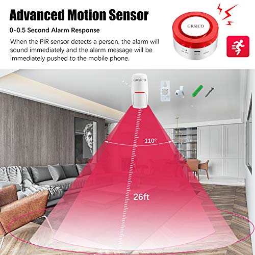 GRSICO WiFi Burglar Alarm System Kit for Smart Home Apartment Security, with Alexa and APP Push Notifications No Monthly Fee (5PCS)