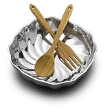 Wilton Armetale Eddy 3-Piece Salad Set with Bamboo Servers, Square, 11-3/4-Inch