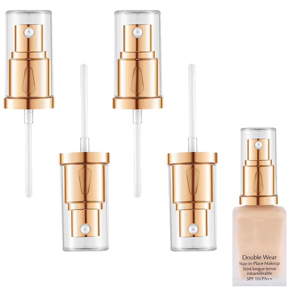 4 Packs Foundation Pump Replacement Gold Cosmetic Liquid Pump Plastic Air-less Makeup Pump for Estee Lauder Double Wear Foundation Bottles