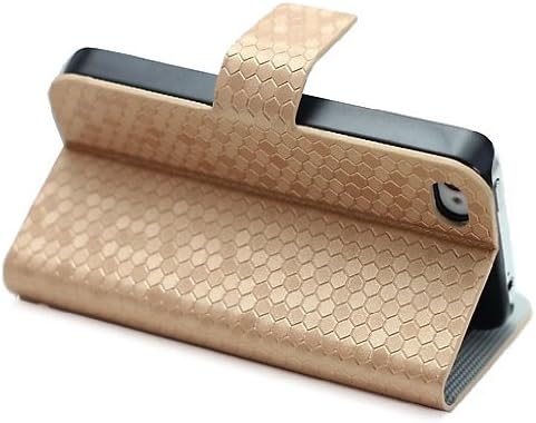 HJX iphone 5 Gold Honeycomb Diamond Glitter Series Wallet ID Holder PU Leather Smart Cover Case For Apple iphone 5 5G + Gift 1pcs Insect Mosquito Repellent Wrist Bands bracelet