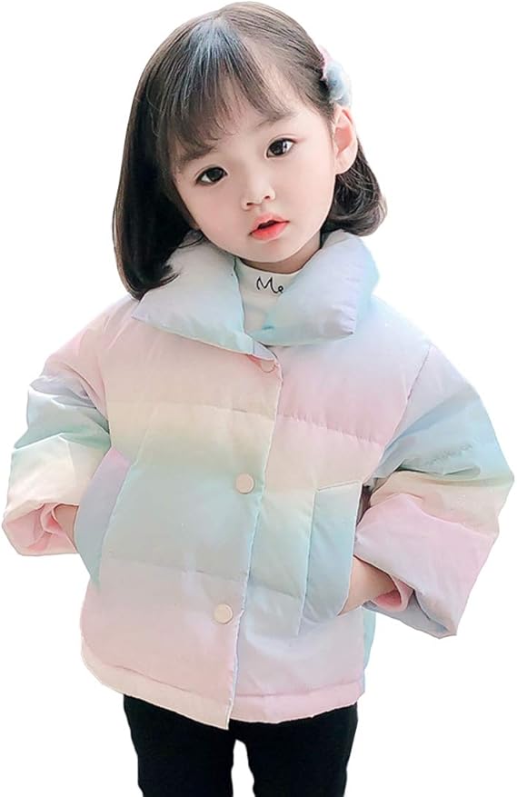 Amazon Jpバレンタインデー キッズ ダウンジャケット 虹色 子供服 女の子 中綿コート ライトダウン ベビー服 立ち襟 厚手 アウター 防寒 軽量 通学 通園 普段着 秋服 冬服90 130cm コート ジャケット 通販