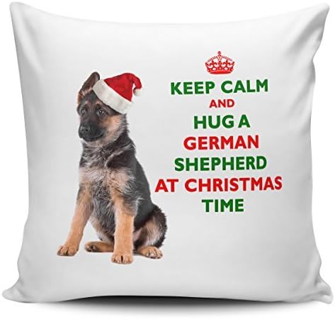 OneMtoss Decorative Pillow Cover Keep Calm and Hug A German Shepherd at Christmas/Xmas/Festive Cushion Cover Pillow Case 24X24 Inches