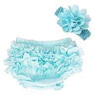 muyan Wholesale Cotton Baby Bloomers Baby Girls Diaper Covers Bloomers Shorts+Headband in Set (Blue, L(12-24Month))