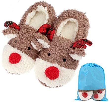 Slippers for Women, Cute Reindeer Animal Fluffy Womens House Indoor Autumn Winter Ladies Female Slippers Shoes, Comfortable Slip-on Non Skid Home Slippers for Christmas (8.5-9B(M) US, brown reindeer)