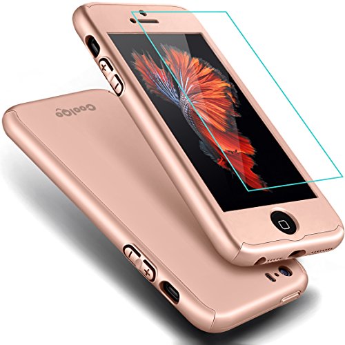 iPhone 5S Case,iPhone 5 Case, COOLQO® Full Body Coverage Ultra-thin Hard Hybrid Plastic with [Slim Tempered Glass Screen Protector] Protective Case Cover & Skin for Apple iPhone 5S/5 (Rose Gold)