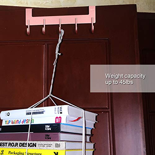 ACMETOP Over The Door Hook Hanger, Heavy-Duty Organizer for Coat, Towel, Bag, Robe - 5 Hooks, Aluminum, Matte Finish (Pink)