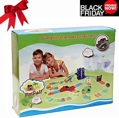 Multi-Function Flexible Track Toy Glow-in-the-Dark Race Car Set for 2, 3 Years Old Boys and Up