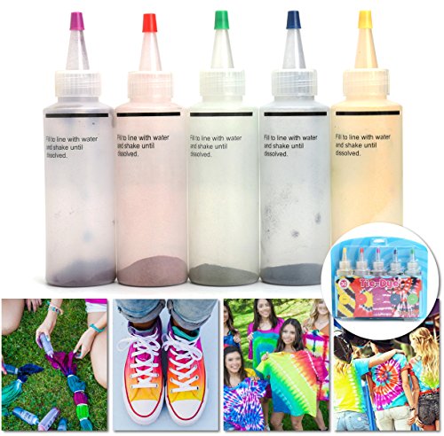 Tie-Dye Kits, Essort One-Step 5 Color Fabric Dye Kit for Party, Fabric Painting and Dyeing, Yellow, Red, Violet, Blue, Green