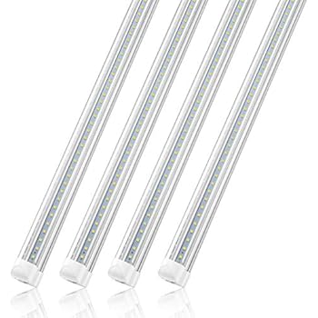 (Pack of 4) Linkable LED Utility Shop Lights for Garage, 6FT, 60W, LED Tube Ceiling Light T8 Integrated Single Fixture, 6000K, 5600lm V Shape, Basement, Offices, Clear Lens, Plug and Play