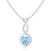 Angara Heart Aquamarine Infinity Pendant Necklace with Diamond in Silver | March birthstone for Women in 4 quality grades, 18-inch cable chain, birthday gift, with Certificate of Authenticity