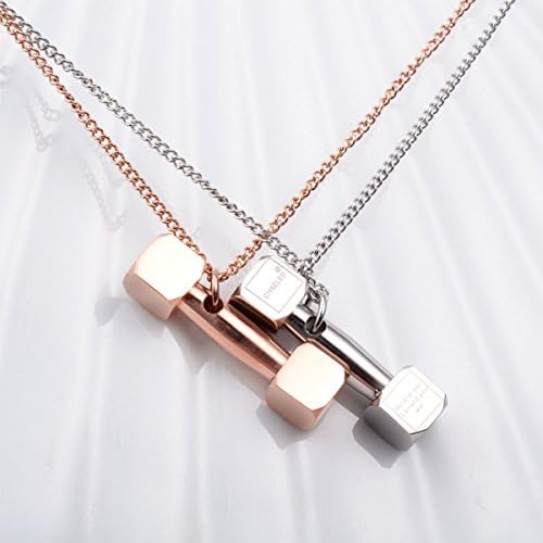 Fashion Dumbbell necklace men's ladies fitness chain short chains of clavicle, ladies pendant – couples necklace（Men and women necklace, a total of two necklaces）