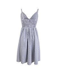 RUIQICO Vestido informal con cuello en V para dama, con correa de espagueti en la parte delantera, con nudo envuelto en el pecho, estampado sin espalda