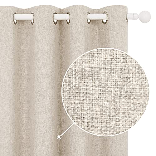 Deconovo 100% Blackout Curtains Faux Linen Thermal Insulated Eyelet Curtains for Bedroom W46 x L54 Inch Pale Khaki One Pair