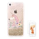 iPhone 6S Case,iPhone 6 Case, iPhone 7 Case iPhone 8 Case uCOLOR Gold Glitter Floral Unicorn Waterfall Clear Protective Case for iPhone 8/7/6S/6(4.7") with Slim Tempered Glass Screen Protector ¡­