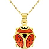 Jewelry America 14k Yellow Gold Mini Red Enamel Ladybug Charm Pendant Necklace
