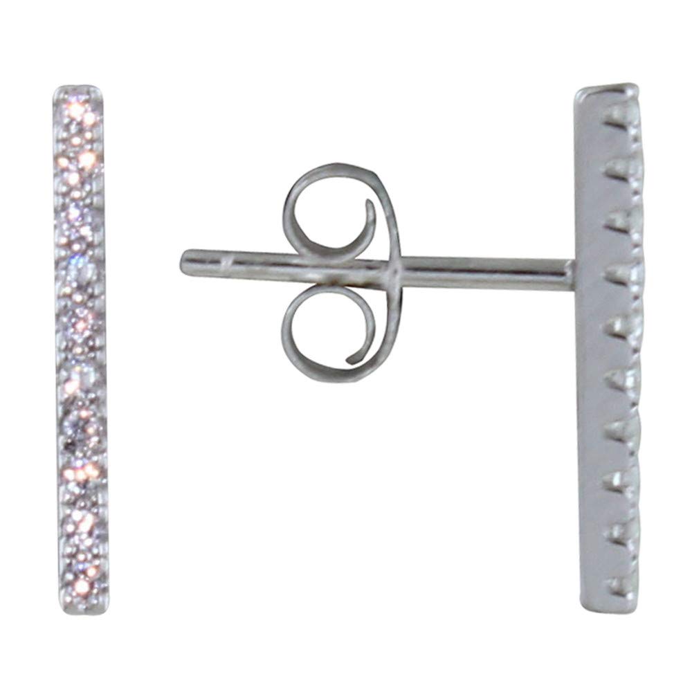 LES POULETTES BIJOUX - Rhodium Silver Earrings Studs Great Rhinestones Bar