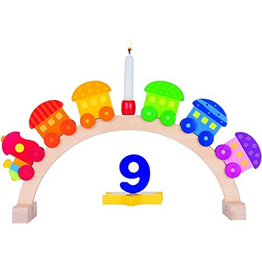 Goki Birthday Bow - Mein Kleiner Zug - Birthday Train - Engine With 5 Carriages - 10 Candles - Numbers 1-9 - Unisex - Multicolor - Ages 0+