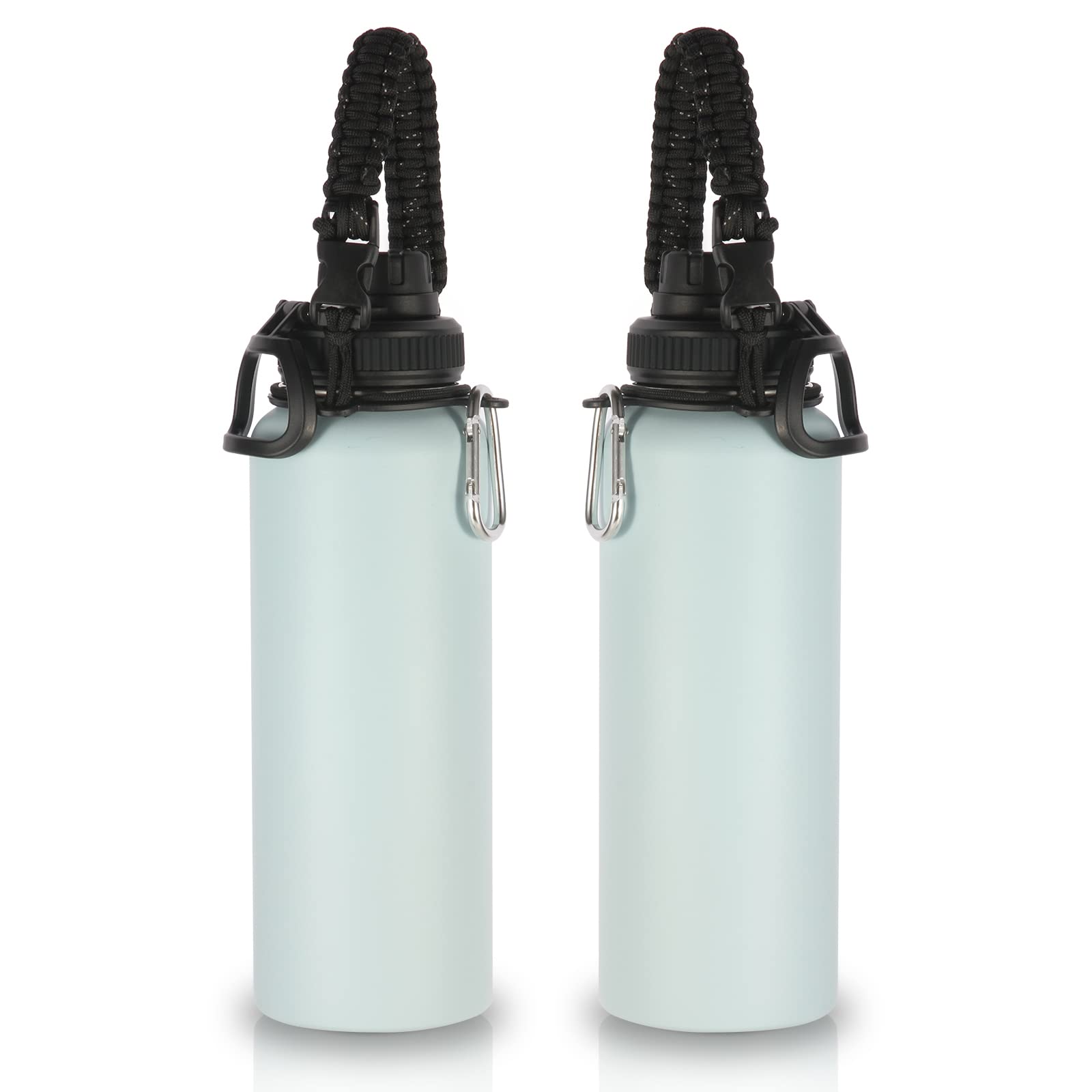 Volhoply Insulated Water Bottles Bulk 2 Pack, 1200ml Stainless Steel Bottle with Paracord Handle & Spout Lid, Double Walled Metal Water Cups with Wide Mouth, Reusable Big jug for Adults(Fog,2 Set)