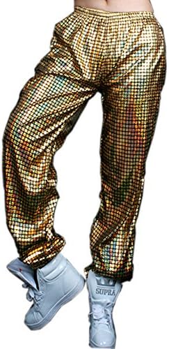 Anlydia Fashion Night Club Metallic Hologram Shiny Pants Party Cool Trousers