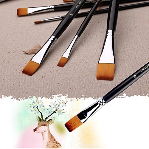 Flat Tipped Brushes for Acrylic Oil Watercolor by Amagic 9 Pcs Artist Face and Body Professional Painting Kits with Synthetic Nylon Tips
