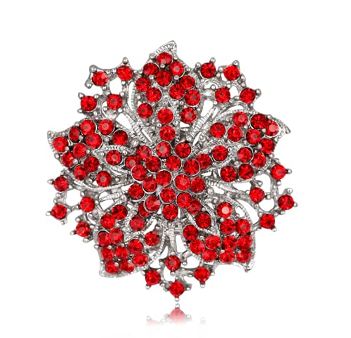 Women's Brooch Flower Brooch Alloy Rhinestone Brooch for Women Exquisite Shiny Brooch Red
