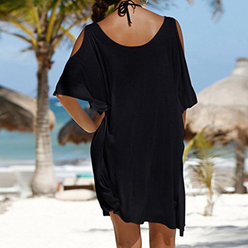 Hmlai Womens Letters Print Tassel Baggy Swimwear Bikini Cover-ups Beach Dress (Summer Time-Black, L)