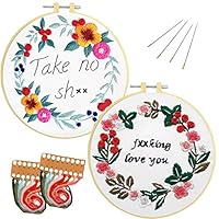 Nuberlic 2 Pack Embroidery Kits for Beginners, Cross Stitch Starter Kit Adults Kids Stamped Embroidery Kit with Pattern Embroidery Hoops Cloth Floss Thread Needles