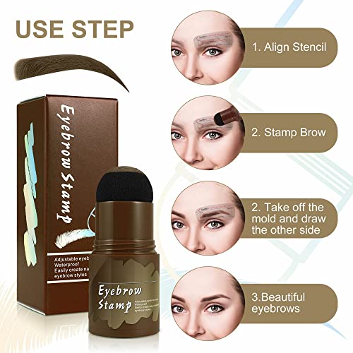 Eyebrow Stamp Kit Waterproof with 10 Reusable Eyebrow Stencil, Lasting, Dark Brown