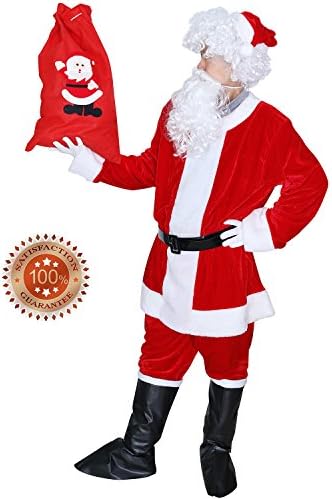 KART Men's Deluxe Santa Suit 9pcs Christmas Adult Santa Claus Costume Holiday Outfit Santa Cosplay (XL)