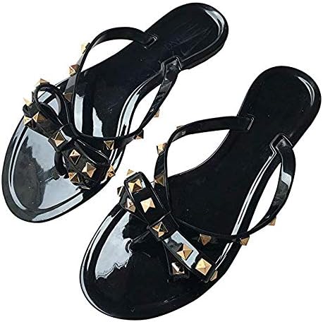 Women's Bow Studded Flip Flops Jelly Sandal Summer Beach Bath Thong Slippers