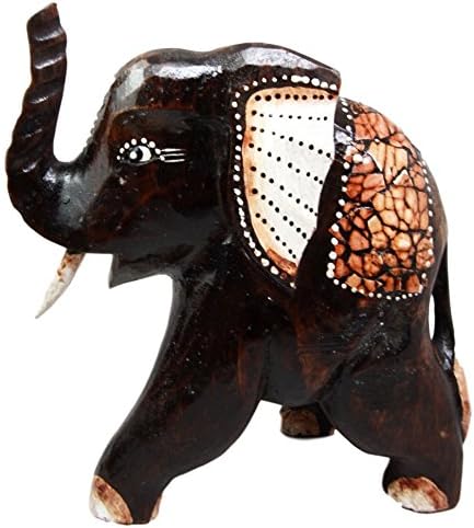 BALIKRAFT Hand Made Wood Artisans Gajah Mawar Javanese Eggskin Art Elephant Desktop Figurine Set 10" H