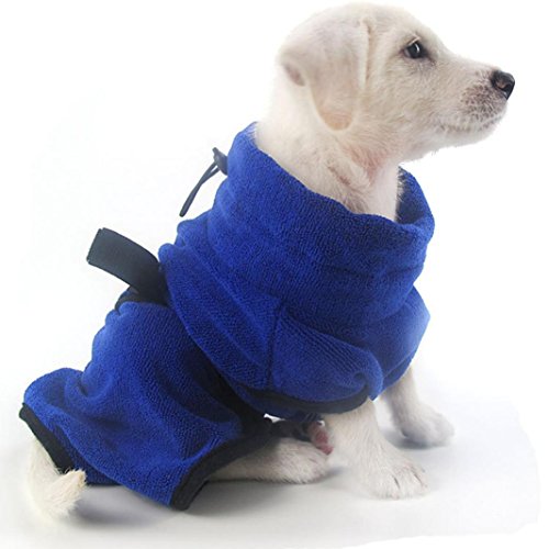 vmree Pet Bathrobe, Puppy Dog Wearable Absorbent Towel Soft Bathtubs Robes Quick-Drying Warm Bathing Suits (Blue, M)