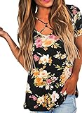 Dokotoo Womens Ladies Summer Casual Cotton Short Sleeve Floral Print Blouses Tops Black XX-Large
