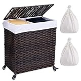 Crehomfy Laundry Hamper with Wheels and 2 Liner