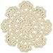 kilofly Small Handmade Crochet Round Cotton Lace Table Placemats Doilies for Cup/Glass Value Pack [Set of 4], Medallion, 5 inch, Beige