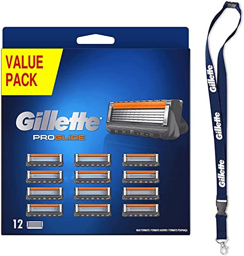 Gillette Fusion 5 Proglide Lamette da Barba, 12 Ricambi (da 5 Lame), Delicatezza Insuperabile con Tecnologia Flexball, Fino a 1 Mese di Rasatura con 1 Lametta + Laccetto Collo Incluso