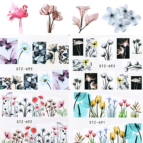 Joyibay Nagelsticker, 24 Blatt Nail Art Stickers Blumen Nagelsticker Wassertransfer Nagel Aufkleber Nägel Aufkleber Elegant Set für Party, Weihnachten, Neujahrsdekoration etc