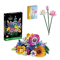 Bundle of LEGO Botanicals Artificial Wildflower Bouquet + LEGO Lotus Flower - Fake Indoor Flowers Building Set for Home, Kitchen, Desk Decor - Gift for Mother's Day - 10313 + 40647