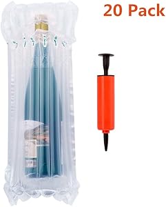 Locisne Wine Bottle Protector, 20 Pack Bottle Bubble Wrap with Reusable Free Air Pump Inflatable Air Filled Column Sleeve Packaging Bags for Safe Shipping of Glass Bottles in Airplane Cushioning