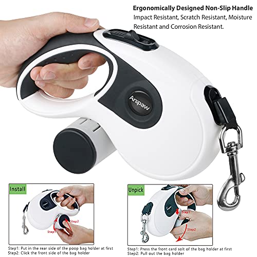 Retractable Dog Leash with Poop Bag Holder, 16ft Strong Cord, Heavy