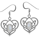 Silvershake Cabochon Stones 925 Sterling Silver Celtic Friendship Heart Knot Light Weight Dangle Earrings Jewelry for Women