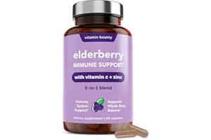 Vitamin Bounty Elderberry Organic Elderberry Capsules for Adults - Elderberry Vitamin C and Zinc Supplement, & Echinacea, Immune System Support, Advanced 5-in-1 Blend, Non-GMO - 60 Capsules