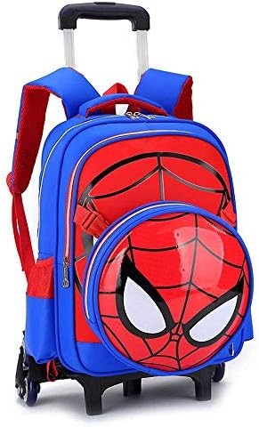HomeArts Spiderman Printed Elementary Trolley Backpack School Kids Rolling Bag Primary Rolled Book Bag For Boys Blue-6Wheels
