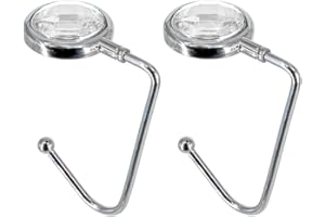 TANOSII Purse Hook Mental Clutch Holder Handbag Rhinestone Hanger for Table Desk 2 Packs White