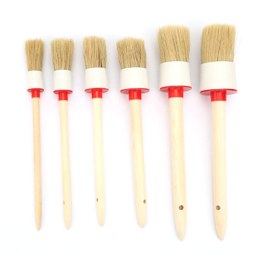 6Pcs Natural Pig Bristle Paint Brushes Set for Furniture Oil Painting and Waxing - Round Brushes Home Decor (20,25,30,35,40,45mm)