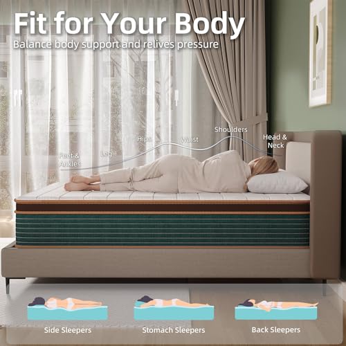 Queen Mattress 10 Inch, Naiveer Queen Size Mattress in a Box with Memory Foam & Pocket Spring, Hybrid Bed Mattress Perfect for Back Pain & Pressure Relief, CertiPUR-US Certified