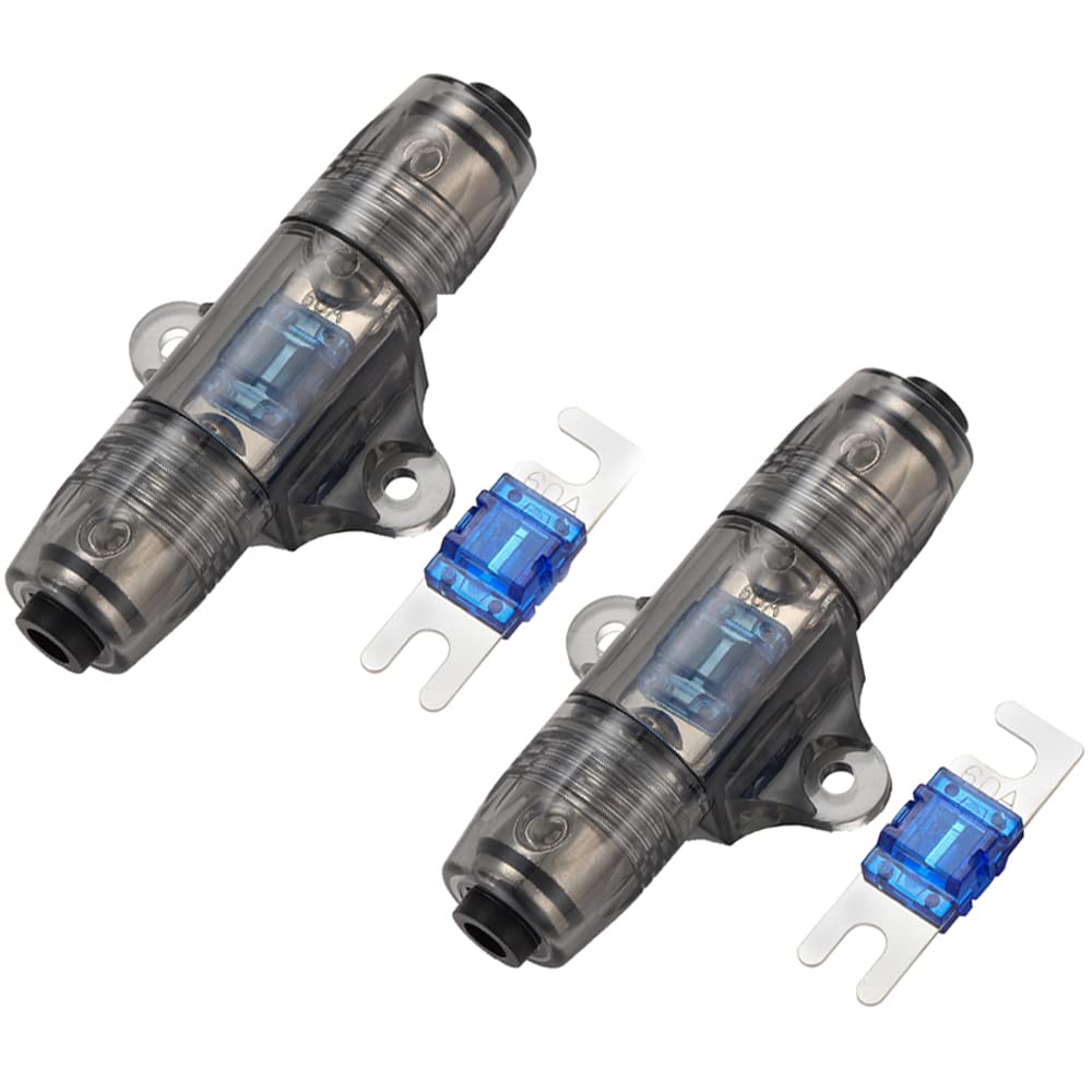 Greluma 2 Pcs 6-10 Gauge AWG in-Line ANL Fuse Holder with 2 Pcs 60 Amp Fuse
