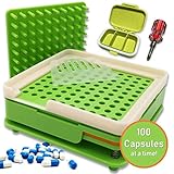 DAILY DELUX English Version #0 Capsule Holder with Tamper (Includes Free Pill Box & Screwdriver), 100 Holes Tray for Size 0 Capsules, Filling Tools (Green #0)