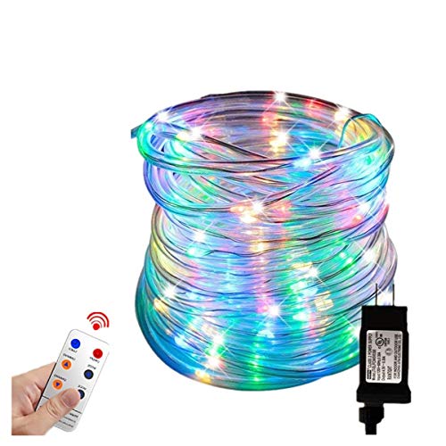 Zinuo LED String Rope Lights 33FT 136 LED Waterproof Outdoor Rope Lights, RF Remote, 8 Modes/Timer, Multi Color Patio Lights for Gardens Parties Wedding Holiday Decor (A Power Adaptor Included)