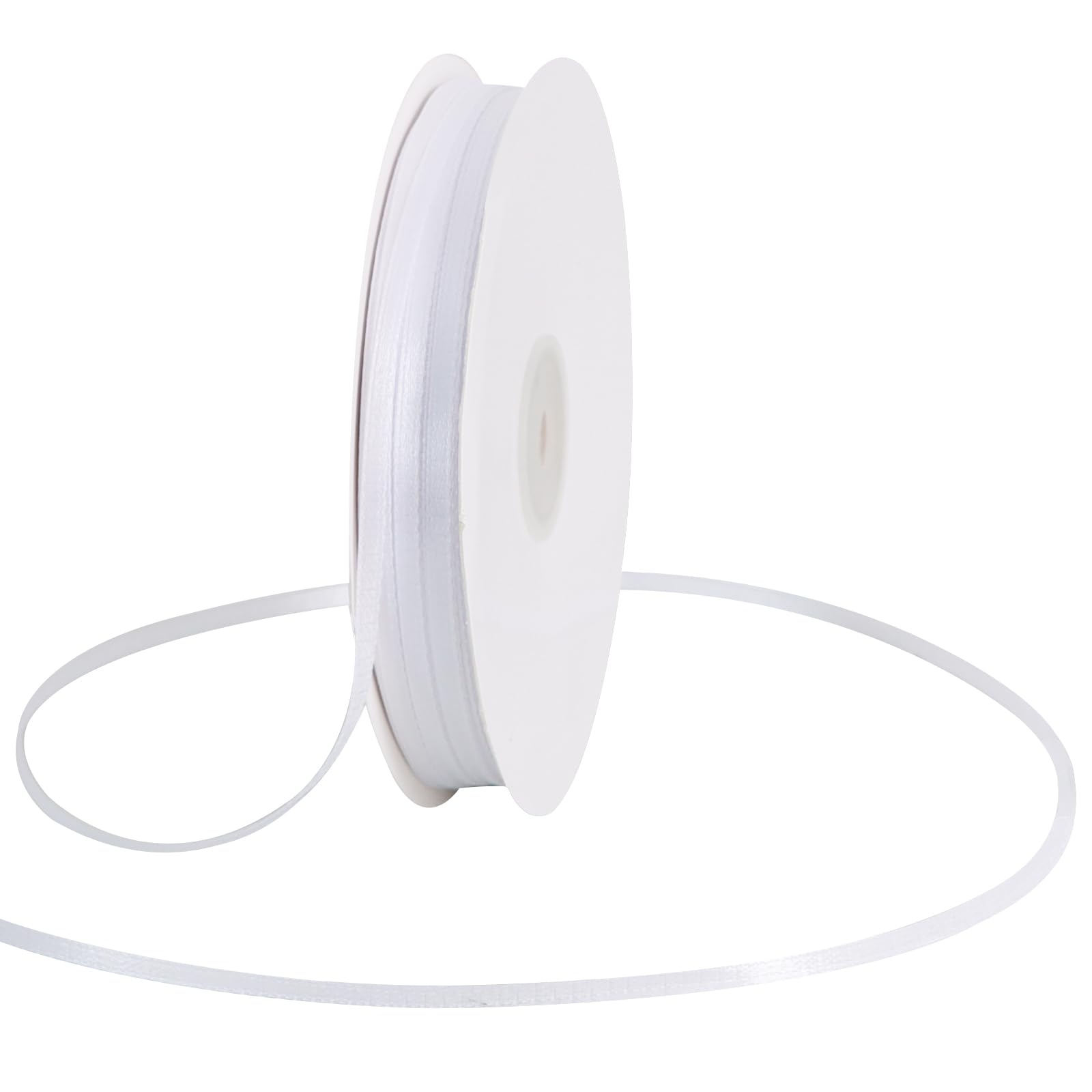 TONIFUL 3mm x 183 m White Thin Solid Satin Ribbon Giant Spool Double Face Woven Polyester Fabric Ribbons for Crafts Hanging Tags Invitation Card Balloons Bouquet Hair Gift Wrapping Party Decoration